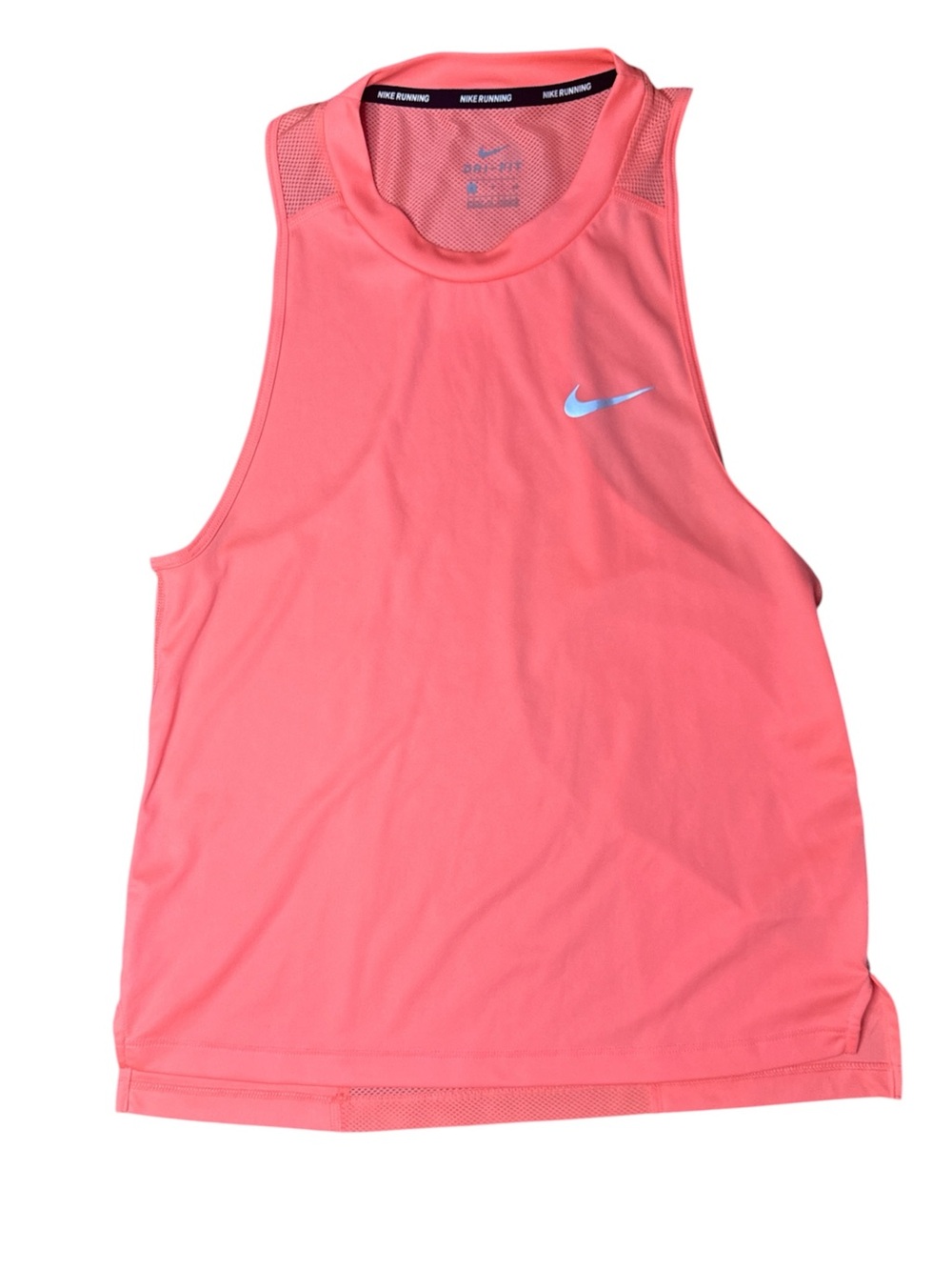 Nike Dri-FIT women’s running tank top in a bright coral/salmon color - Picture 2 of 4